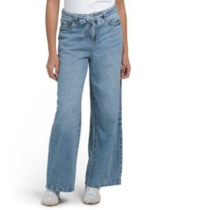REWASH Indigo Rinse Belted Baggy Wide Leg Jeans